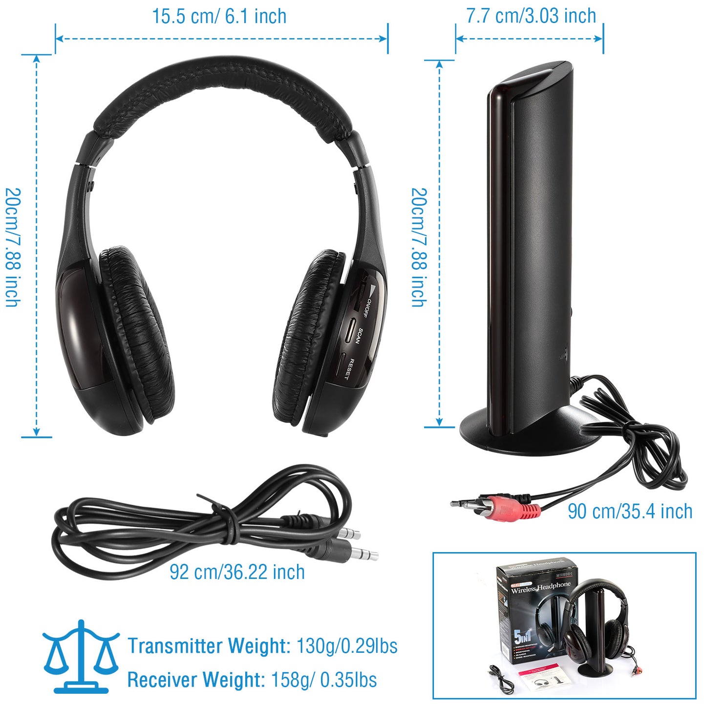 Wireless RF Headphones HiFi Over-Ear Headsets RF Transmitter Receiver
