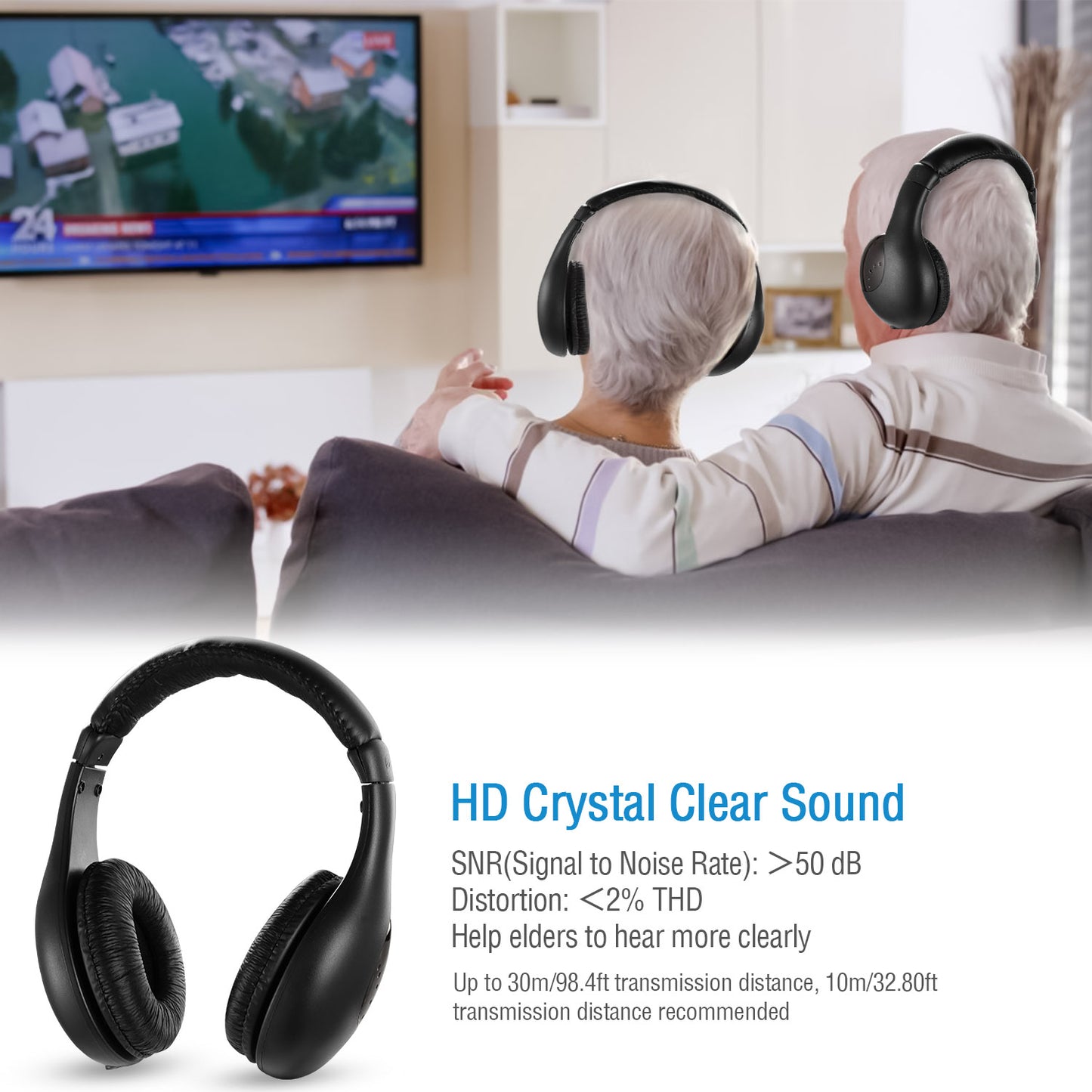 Wireless RF Headphones HiFi Over-Ear Headsets RF Transmitter Receiver