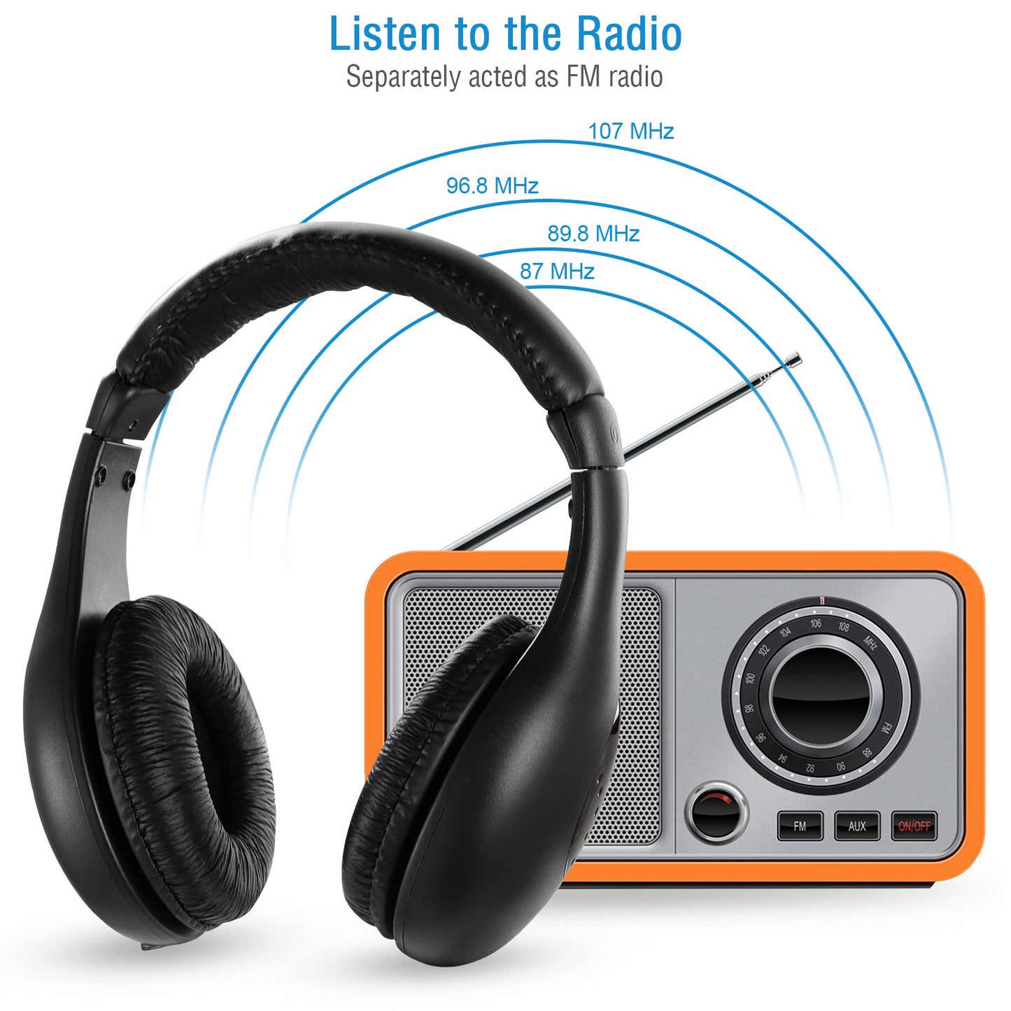 Wireless RF Headphones HiFi Over-Ear Headsets RF Transmitter Receiver