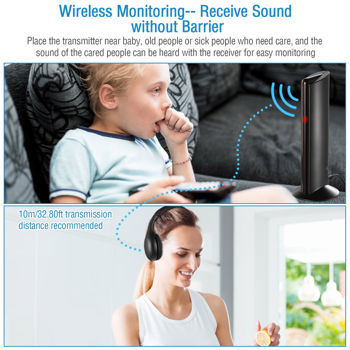 Wireless RF Headphones HiFi Over-Ear Headsets RF Transmitter Receiver