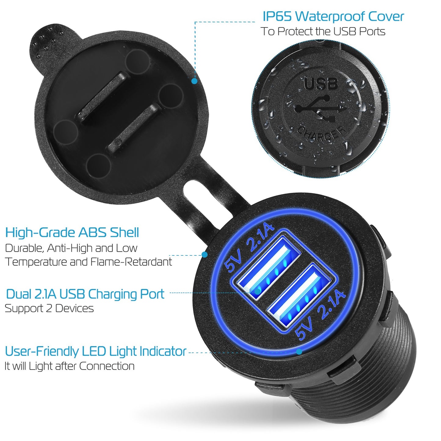 1Pc 2 USB Charger 12-24V Car Cigarette Lighter Socket Splitter