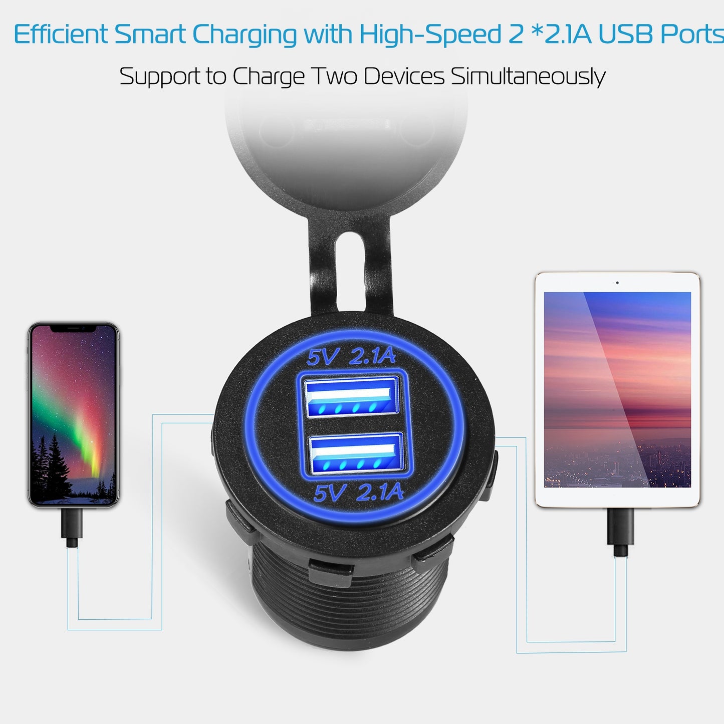 1Pc 2 USB Charger 12-24V Car Cigarette Lighter Socket Splitter