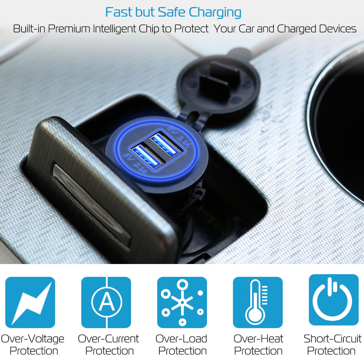 1Pc 2 USB Charger 12-24V Car Cigarette Lighter Socket Splitter