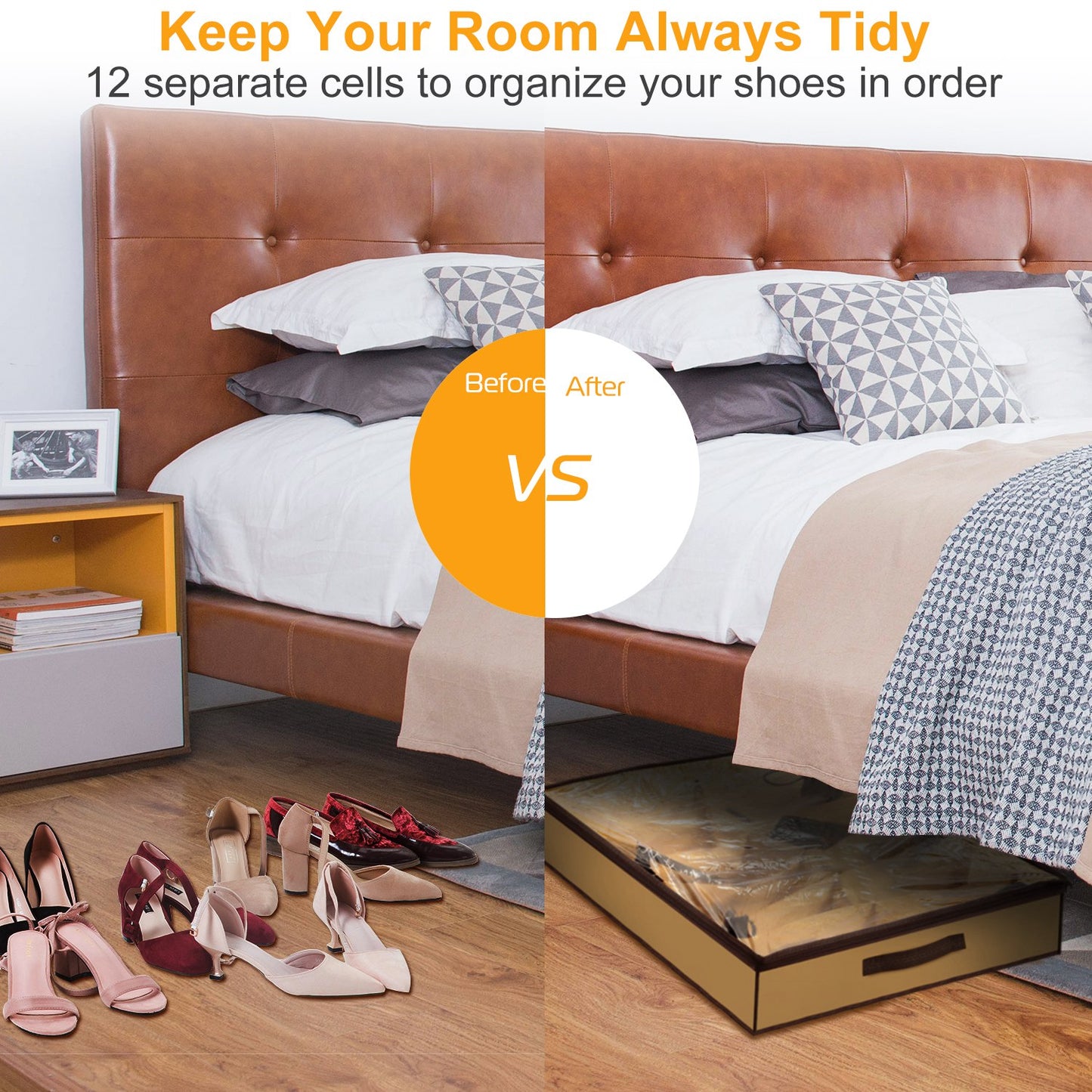 12 Cells Under Bed Shoes Organizer Shoes Container Box Holder