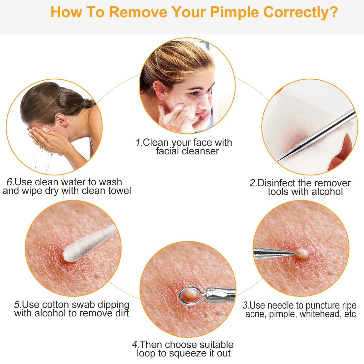 7 Pcs Blackhead Remover Kit Stainless Steel Pimple Comedone Acne Extractor