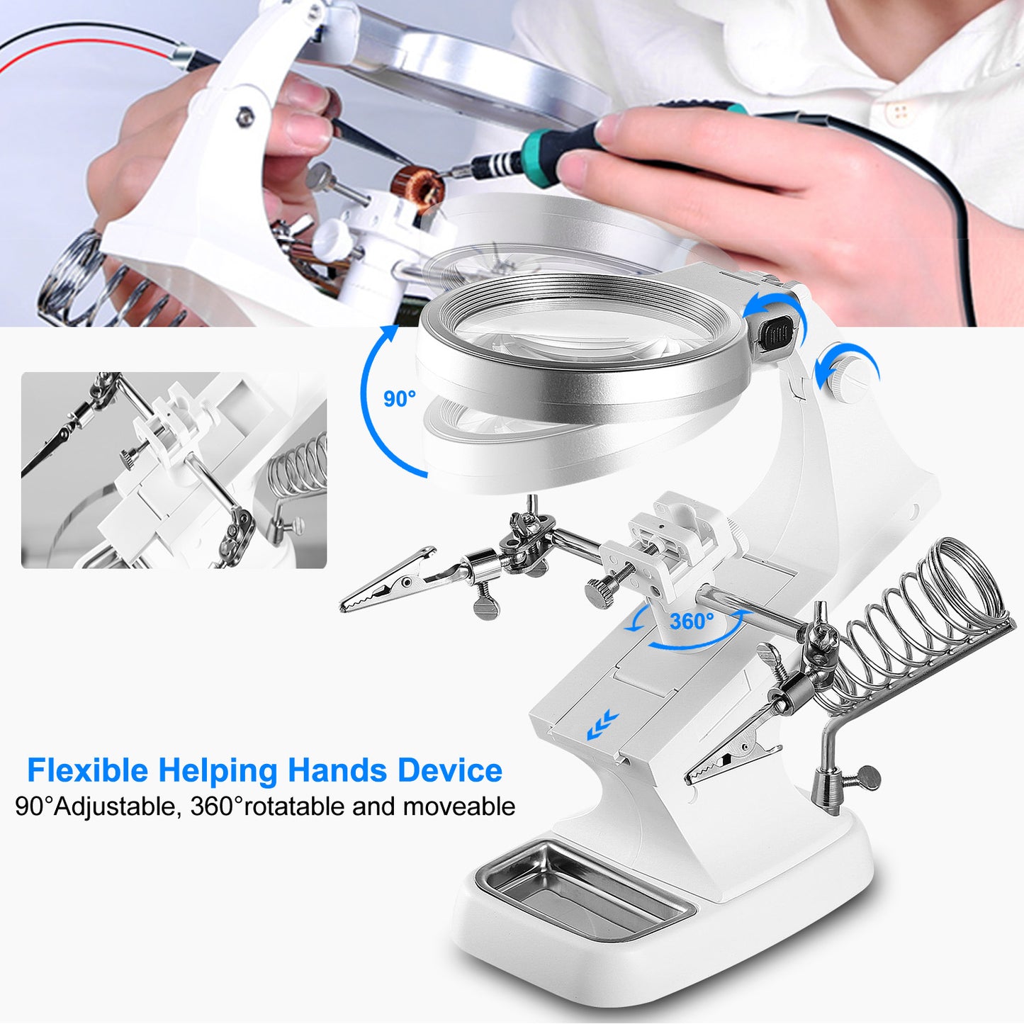 LED Light Helping Hands Magnifying Glass 3X/4.5X