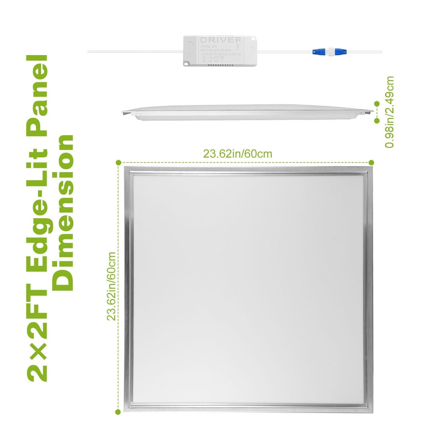 48W 2×2FT LED Panel Light 3200LM 7500K Ceiling Lighting 150W Equivalent LED Troffer Recessed Edge-Lit