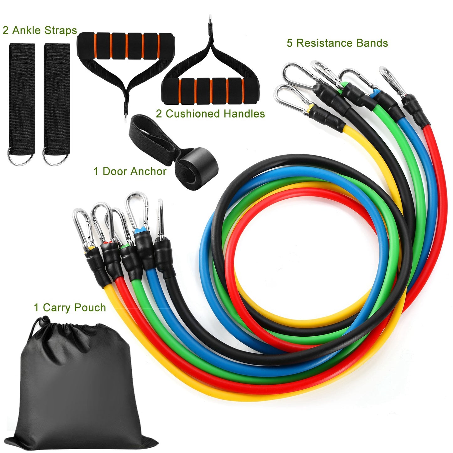 11Pcs Resistance Bands Set Fitness Workout Tubes Exercise Tube Bands