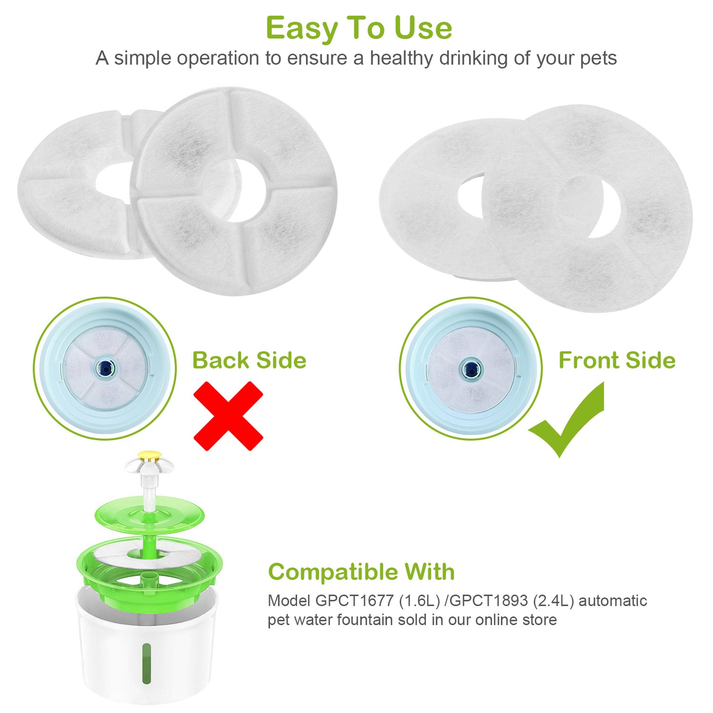 4Pcs Pet Cat Water Fountain Replacement Filters Active Carbon Filter