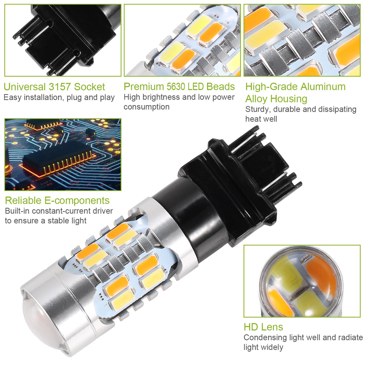 2 Pcs 3157 800LM Turn Signal Parking DRL LED Light Bulbs