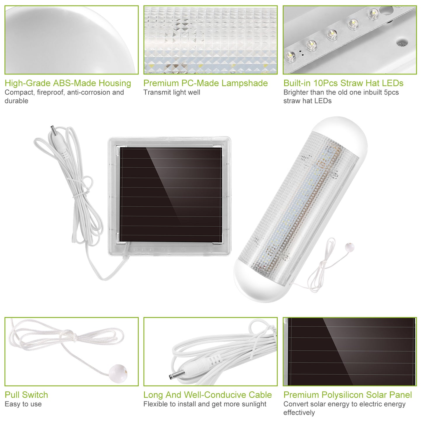 LED Solar Lights Solar Powered Security Light Kit Emergency Light Pull Switch