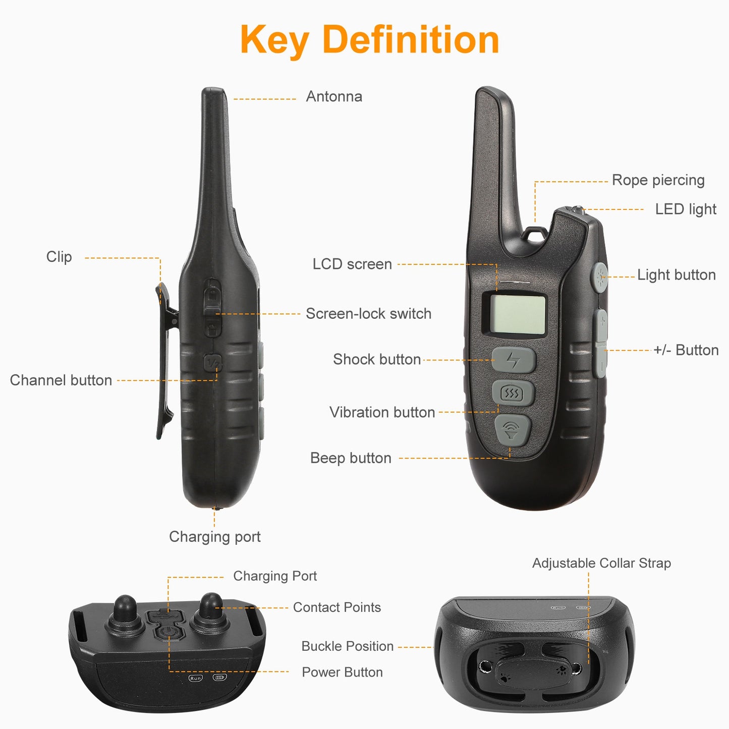 Dog Training Collar IP67 Waterproof Rechargeable Dog Shock Collar