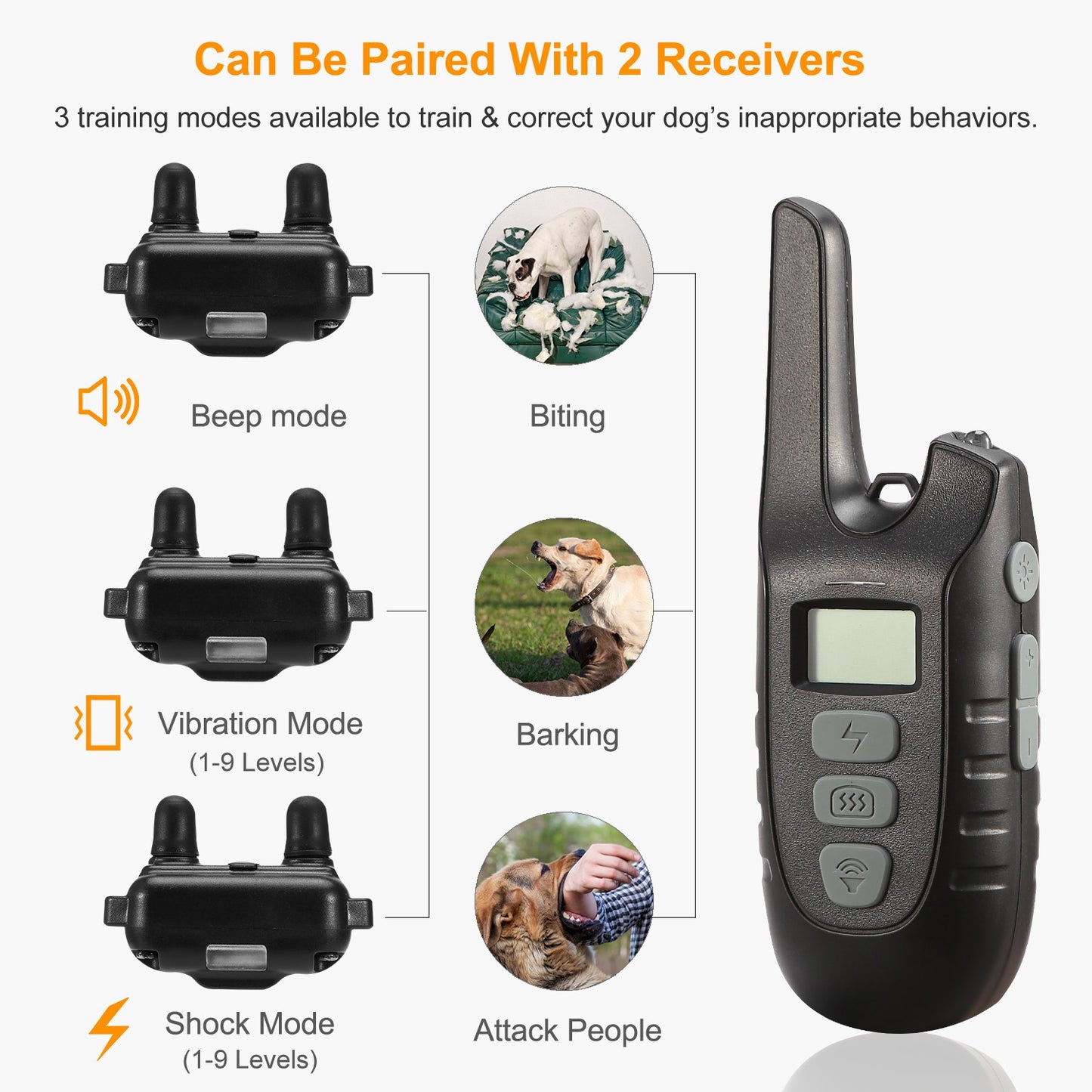 Dog Training Collar IP67 Waterproof Rechargeable Dog Shock Collar