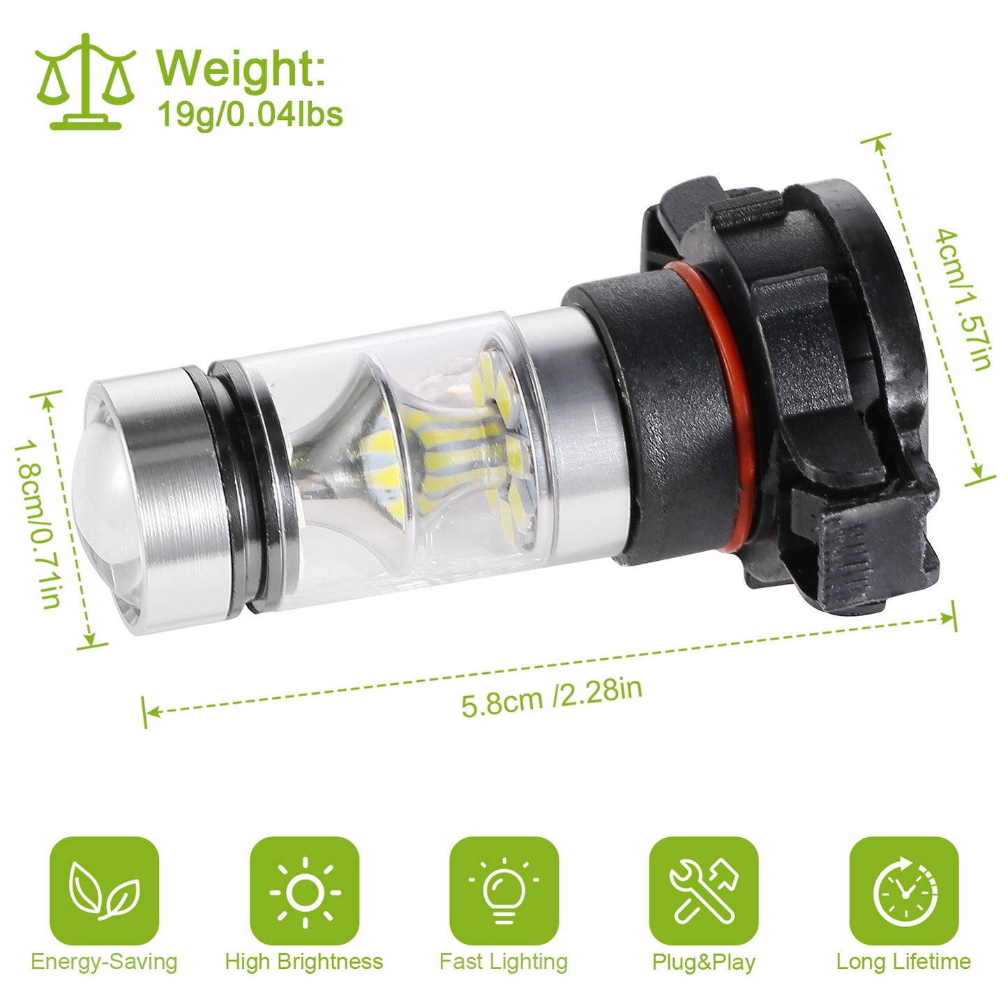 2PCS 1100LM 100W 5202 H16 LED Fog DRL Light Bulb