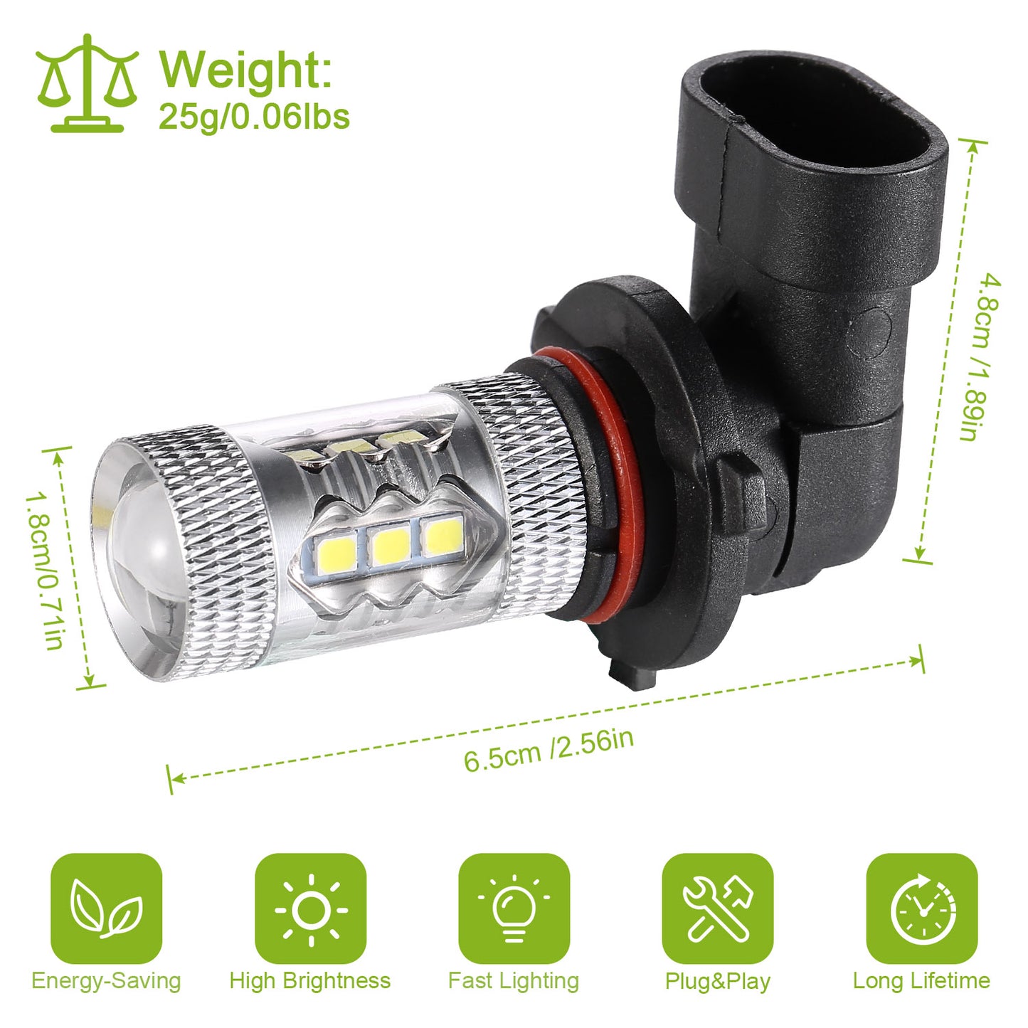 2PCS 980LM 80W 9006 HB4 LED Fog DRL Light Bulb