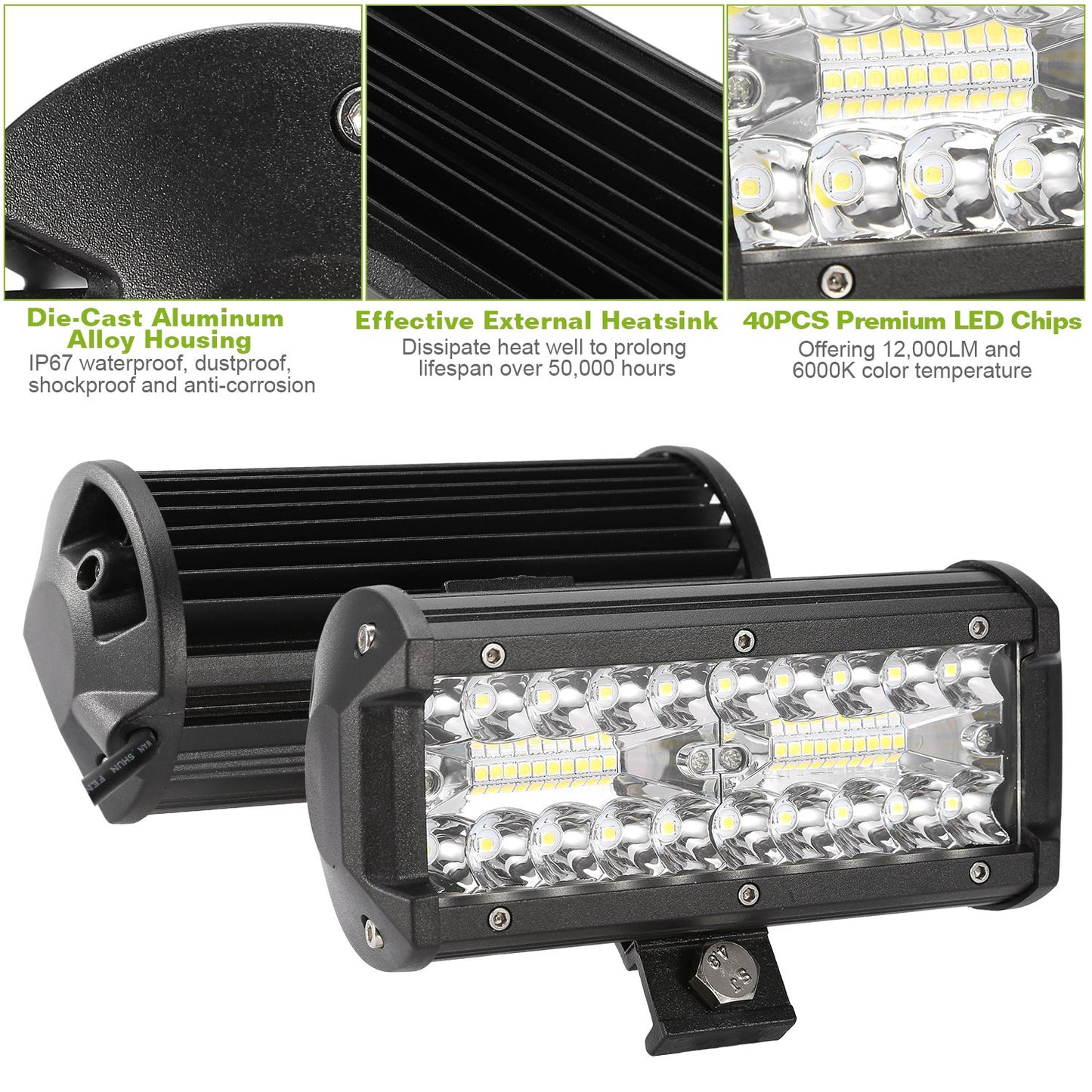 7" LED Light Bar 120W 12000LM LED Work Light Pods Offroad Driving Lights