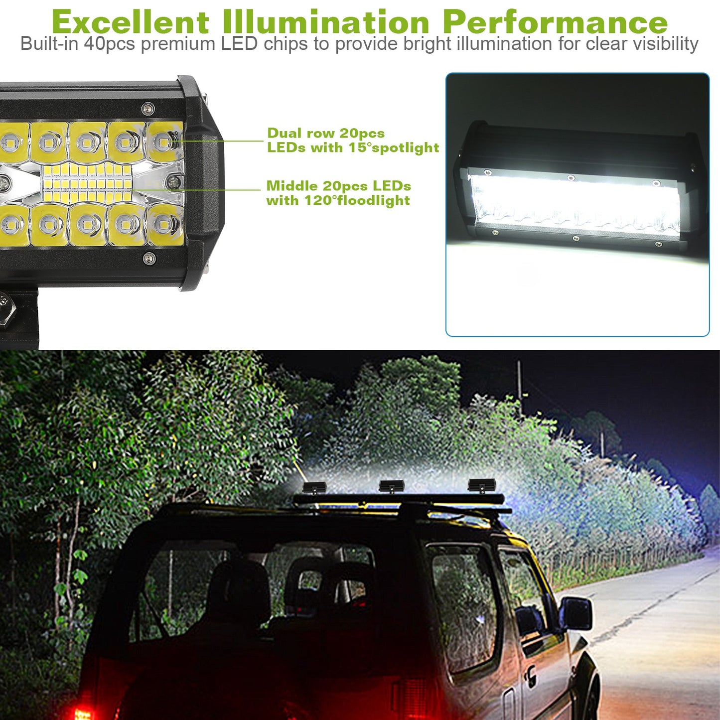 7" LED Light Bar 120W 12000LM LED Work Light Pods Offroad Driving Lights