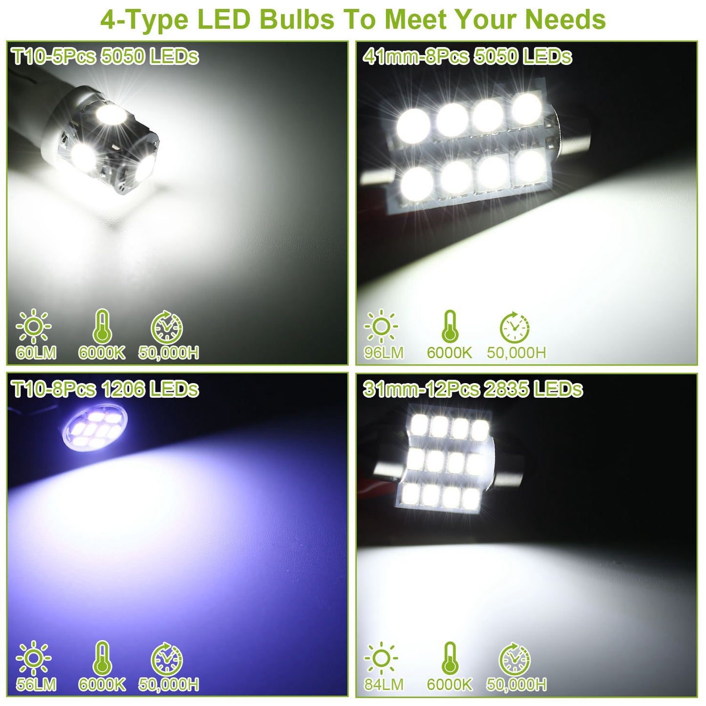 14Pcs T10 31mm 41mm Festoon LED Light Bulb Interior Dome Map LED Lights