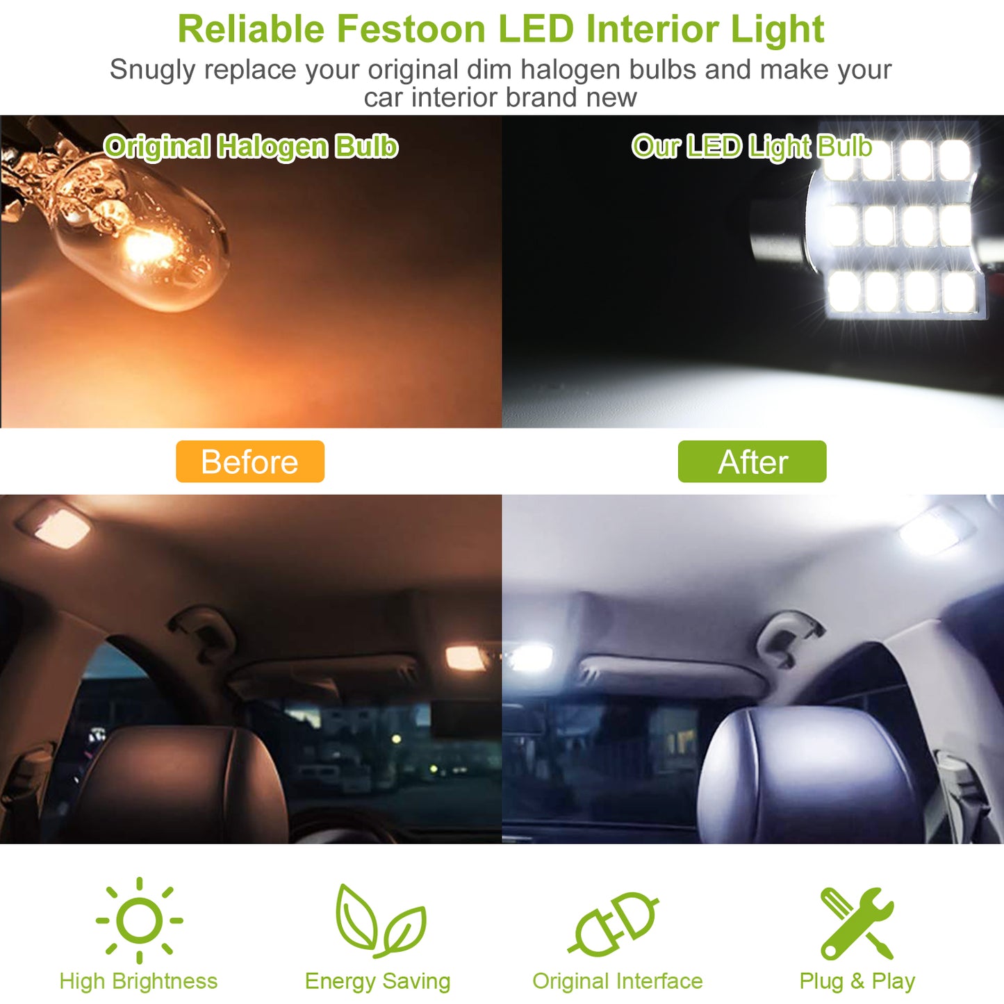 13Pcs T10 31mm Festoon LED Light Bulb Interior Dome Map LED Lights License Plate