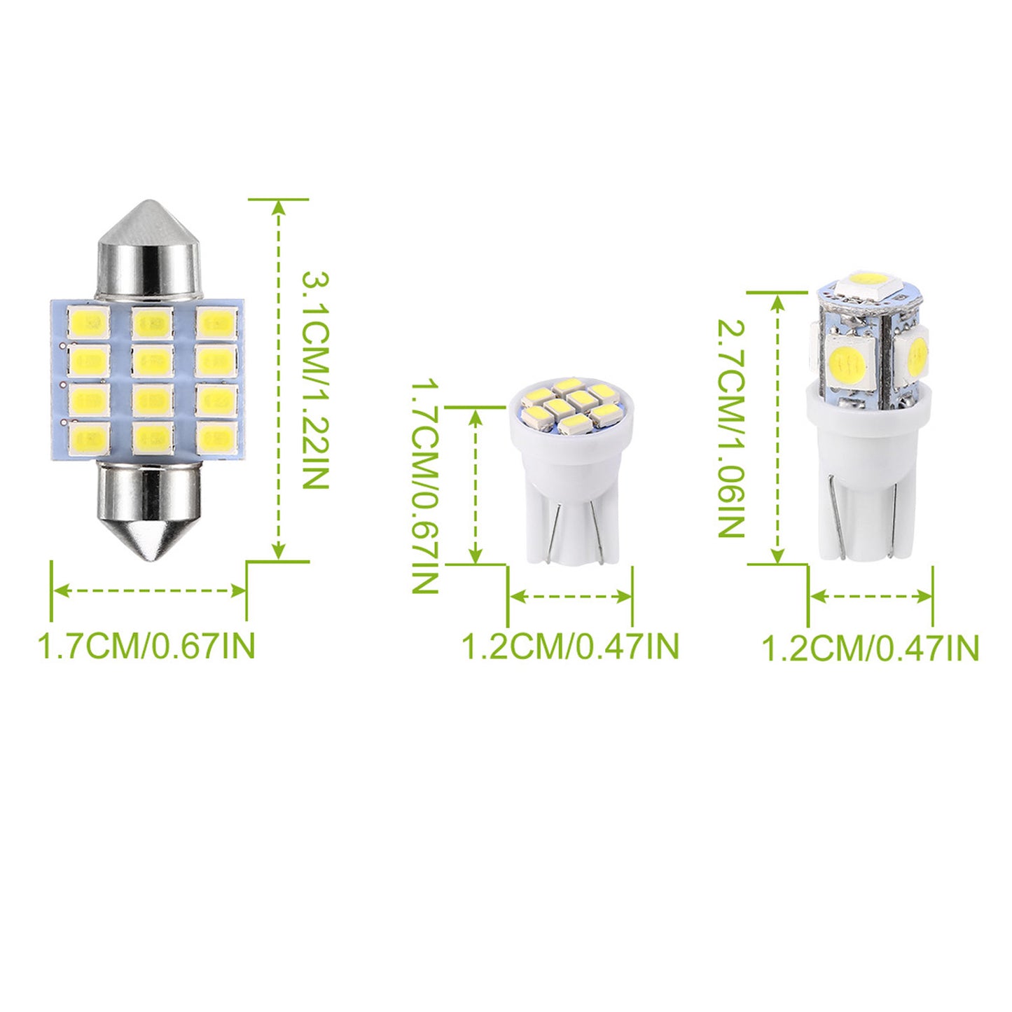 13Pcs T10 31mm Festoon LED Light Bulb Interior Dome Map LED Lights License Plate