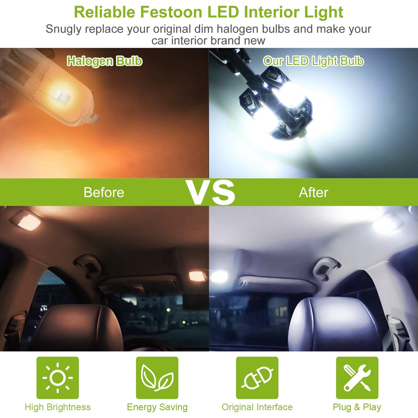 20Pcs T10 SMD5730 LED Light Bulbs 6000K Wedge Light Lamps Dome Map License Plate Car Interior Festoon Lights Kits