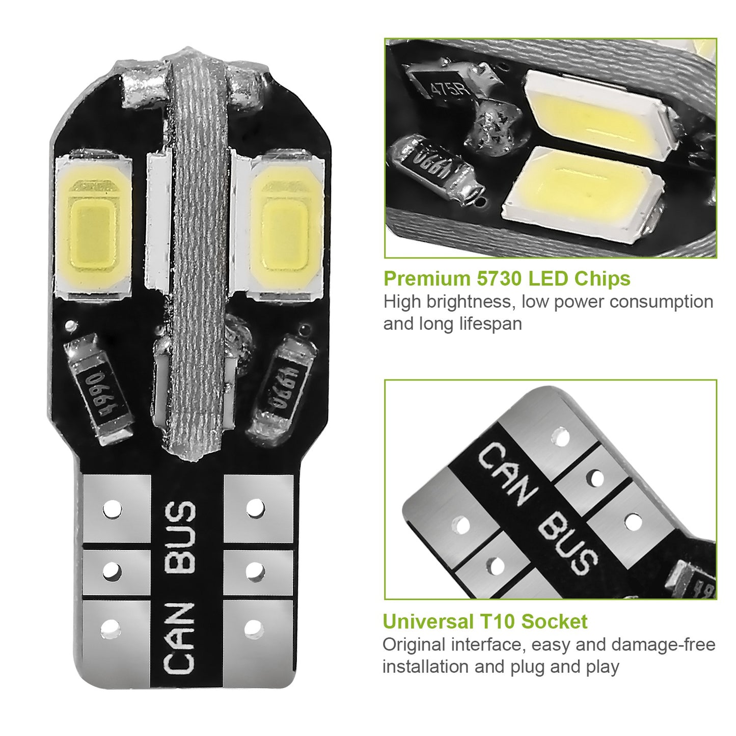 20Pcs T10 SMD5730 LED Light Bulbs 6000K Wedge Light Lamps Dome Map License Plate Car Interior Festoon Lights Kits