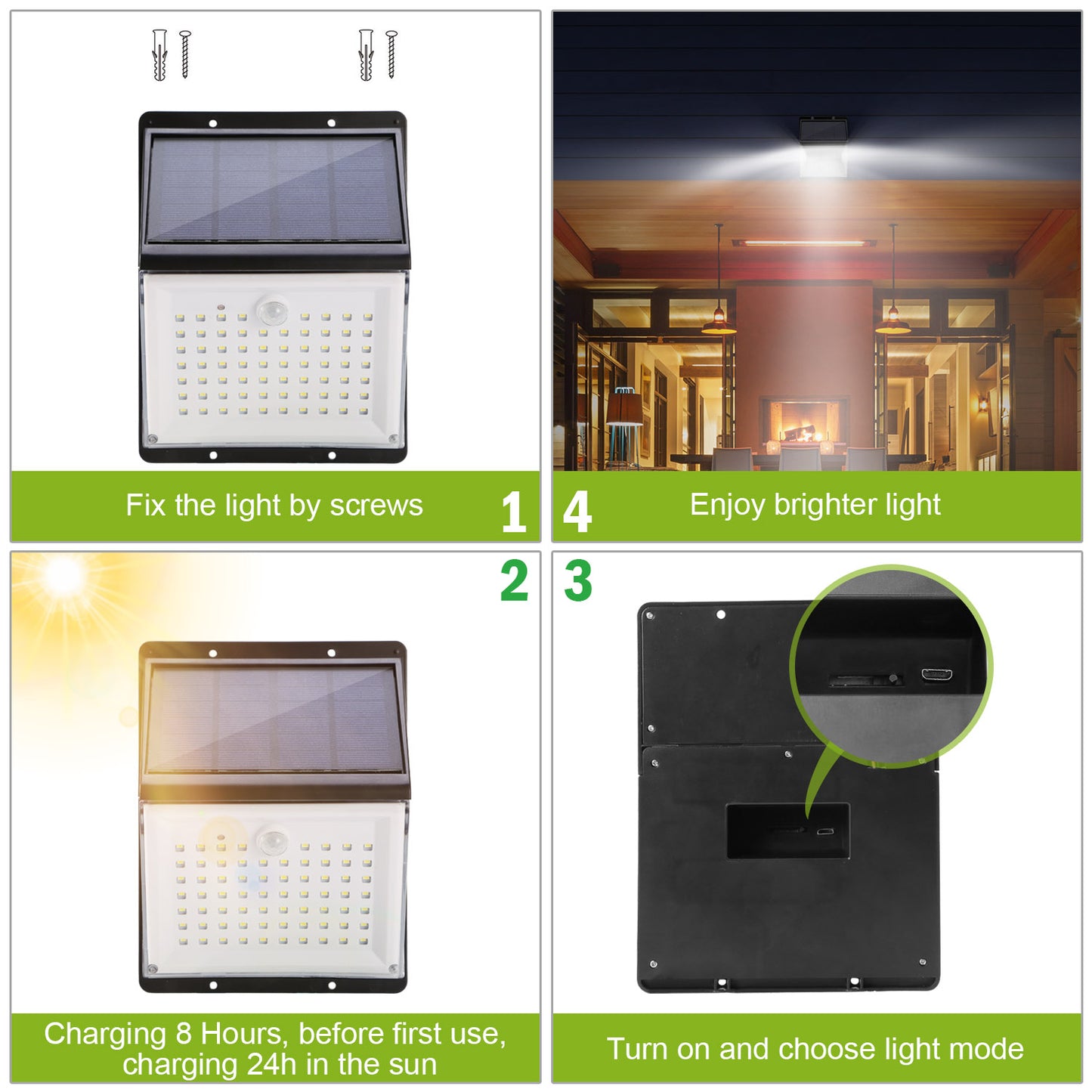 Solar Lights 88 LEDs Wall Lamps Outdoor 120 Degree Motion Sensor Sound Control Lighting