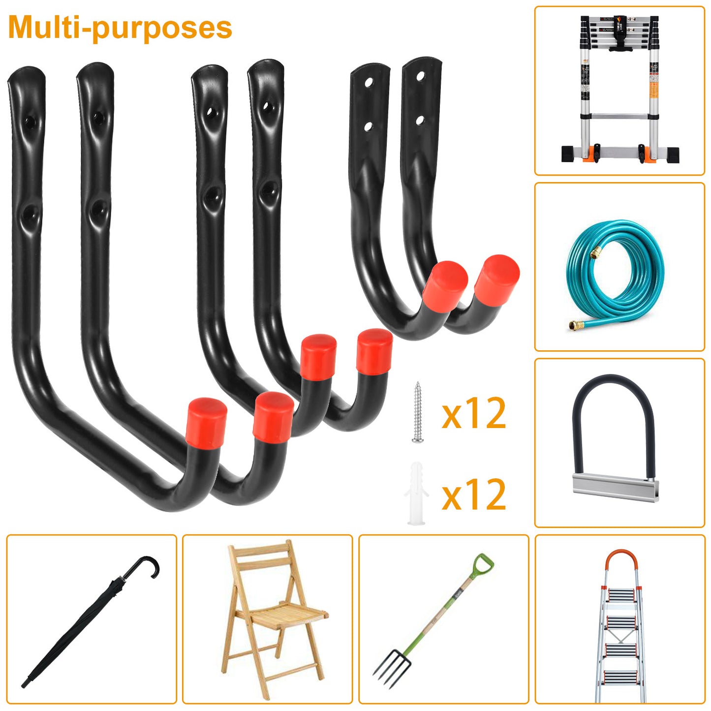 6 Packs Garage Storage Hooks 22lbs Load Bike Bicycle Hooks Heavy Duty Utility Hooks
