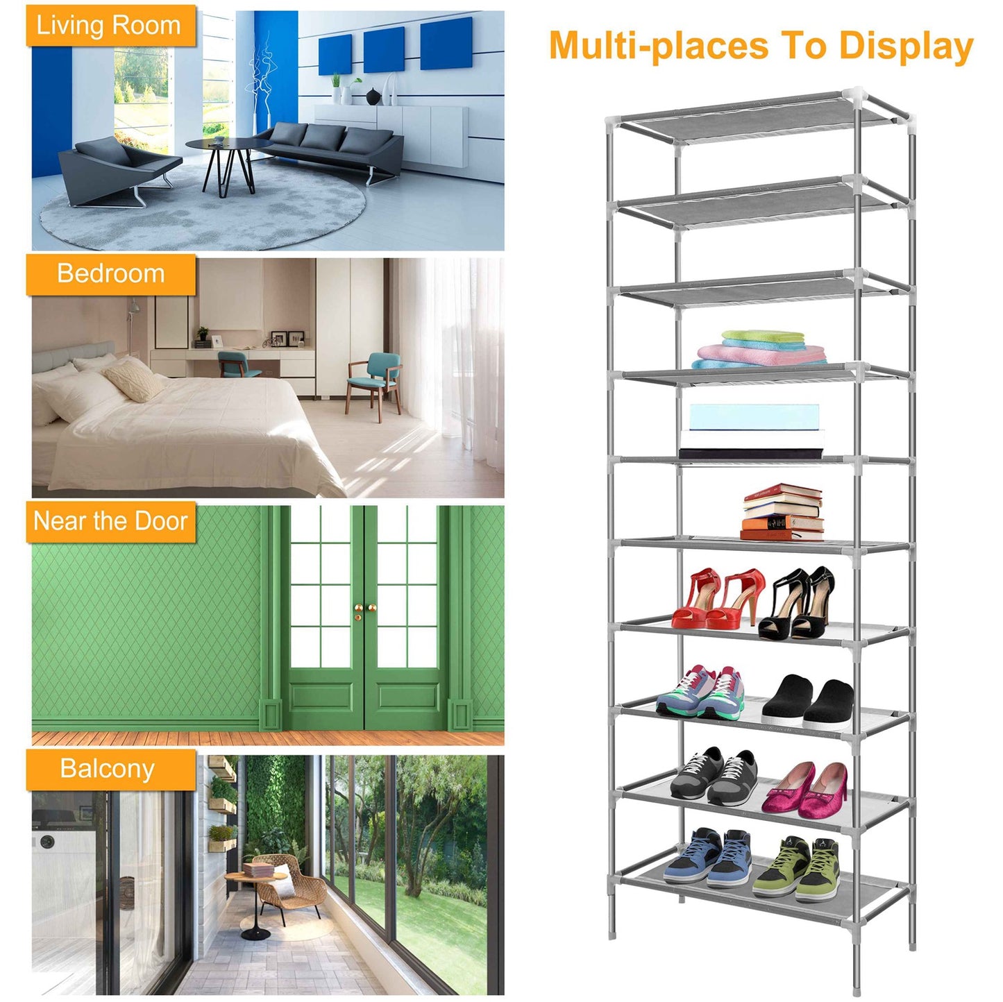 10 Tiers Shoes Rack Shelves 27 Pairs Shoes Storage Organizer Stand