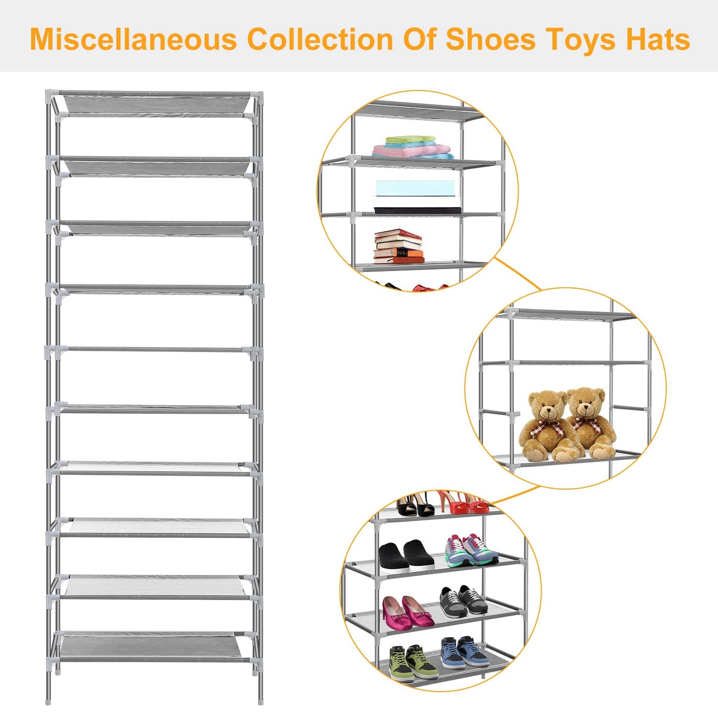 10 Tiers Shoes Rack Shelves 27 Pairs Shoes Storage Organizer Stand