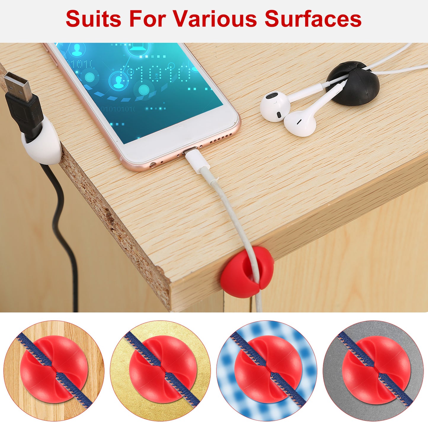6 Packs Cable Clips Adhesive Wire Cord Clamps Holder Wire Organizers