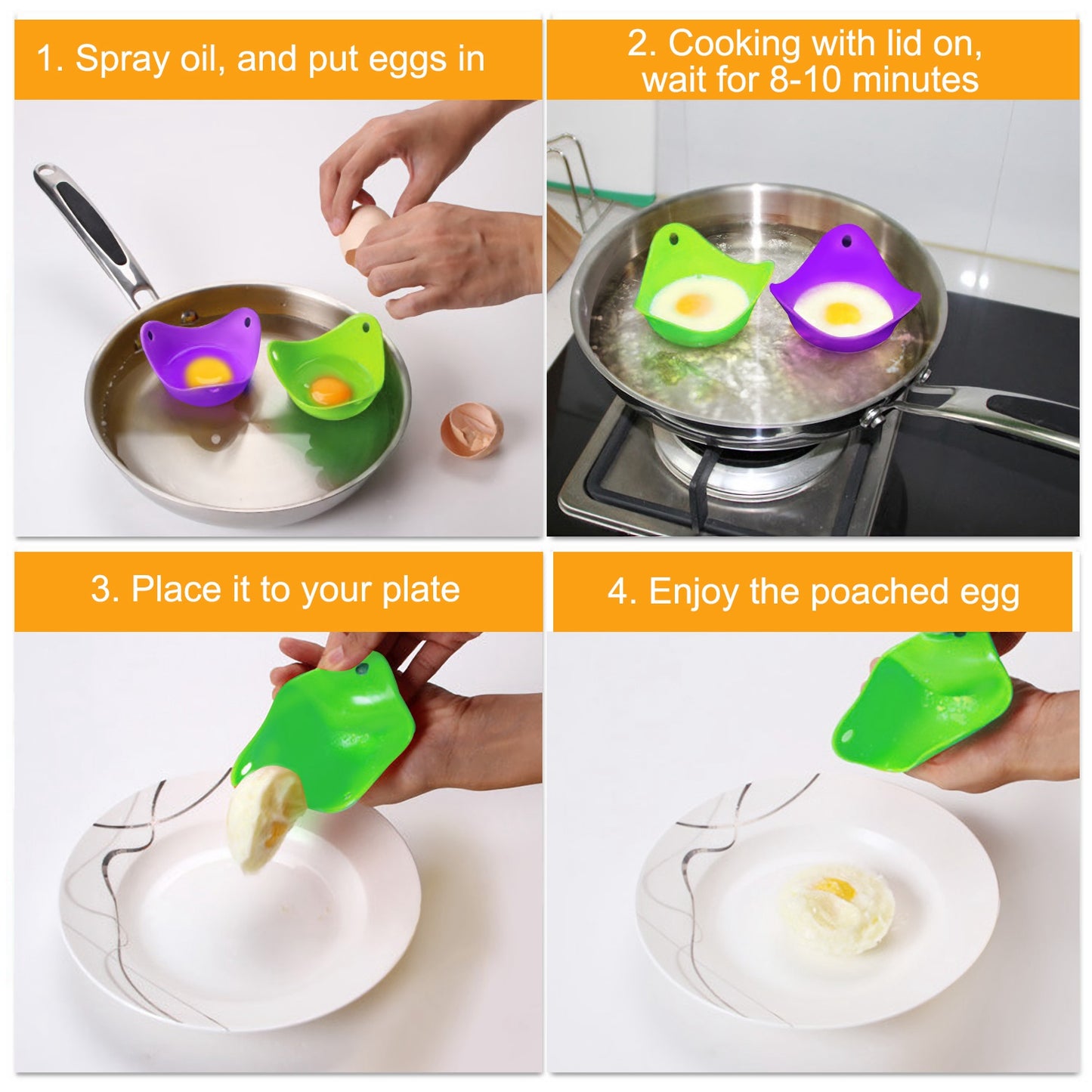 4 Pack Egg Poachers Silicone Egg Poaching Cups BPA Free Non-Stick Poached Egg Maker