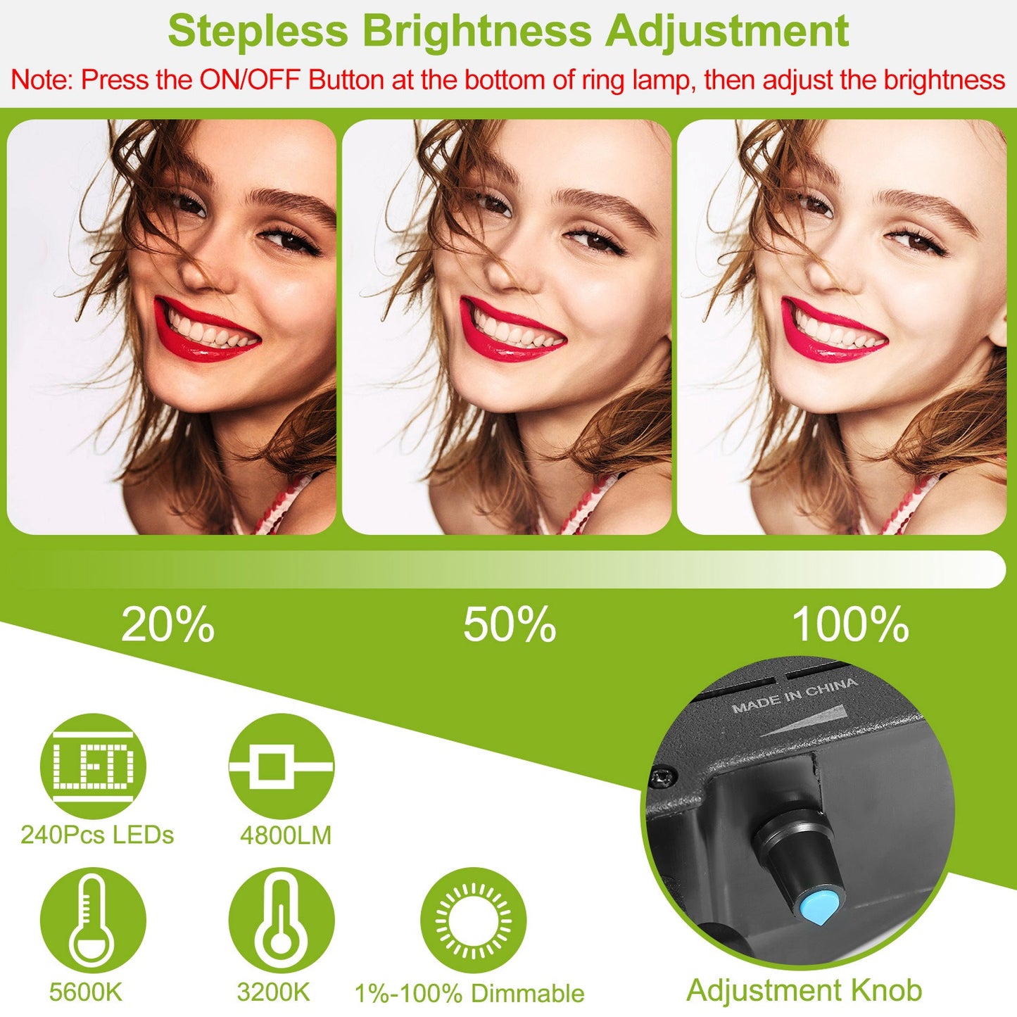18" LED Ring Light 55W 3200K-5600K Dimmable Selfie Ring Light