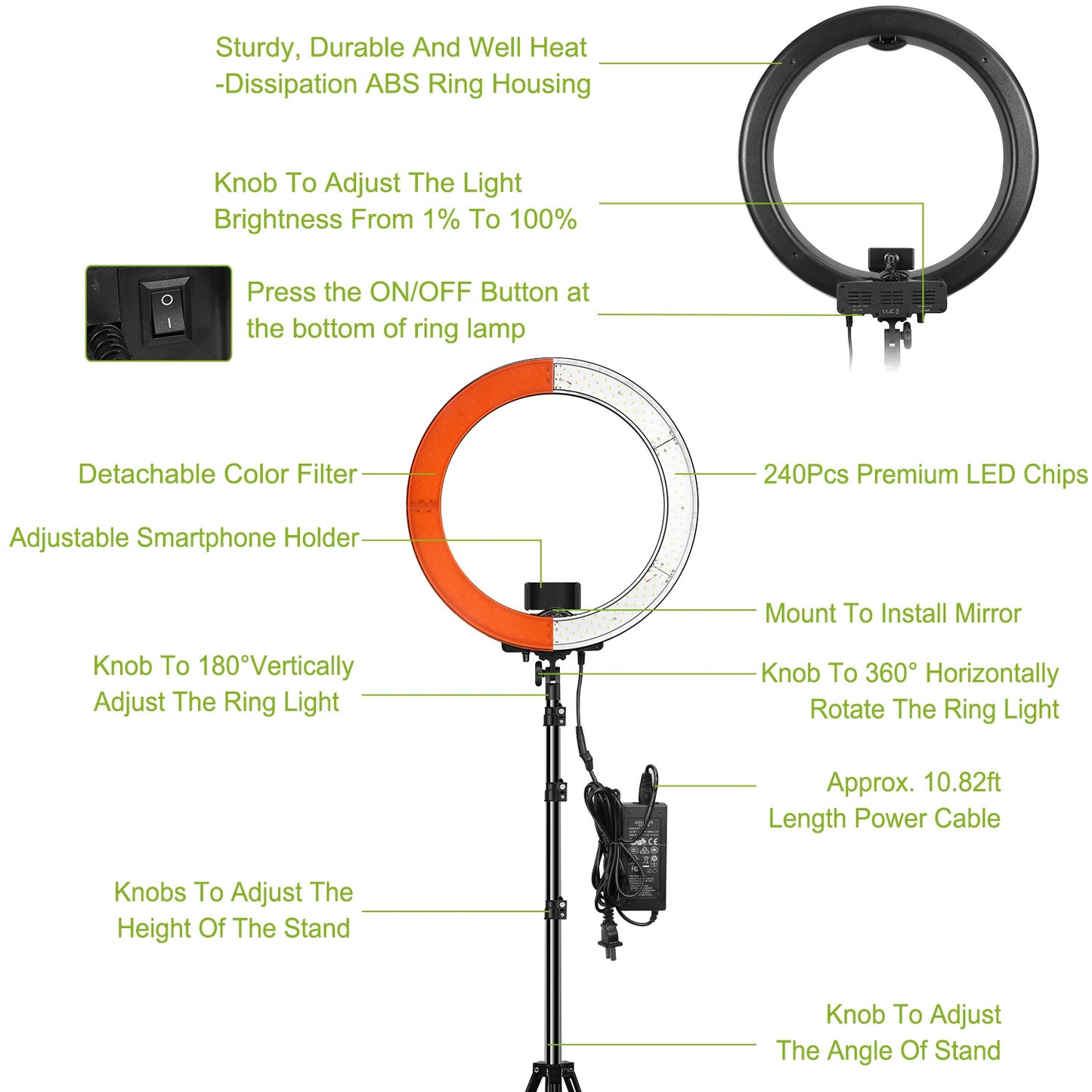 18" LED Ring Light 55W 3200K-5600K Dimmable Selfie Ring Light