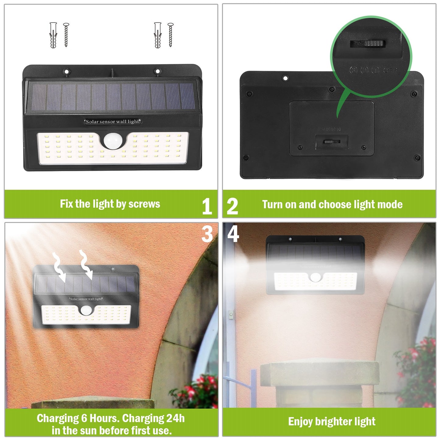 Solar Lights Outdoor 55 LEDs Wall Solar Lights IP65 Waterproof Garden Lamps