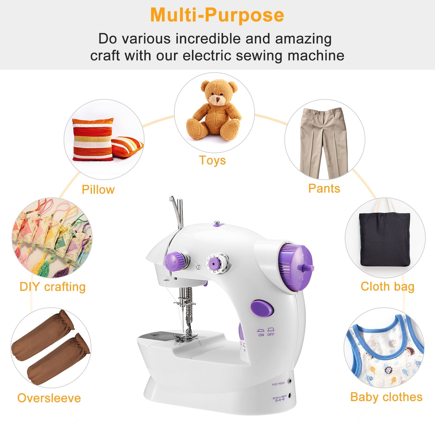 Electric Sewing Machine Portable 2 Speed Overlock Foot