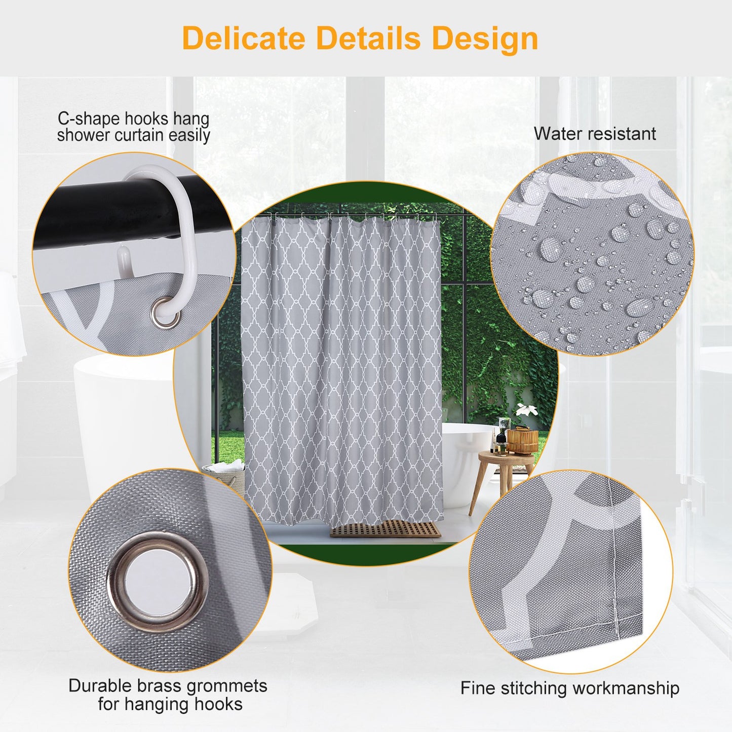Shower Curtain Waterproof 70x70 Inches Bathroom Shower Drape Liner
