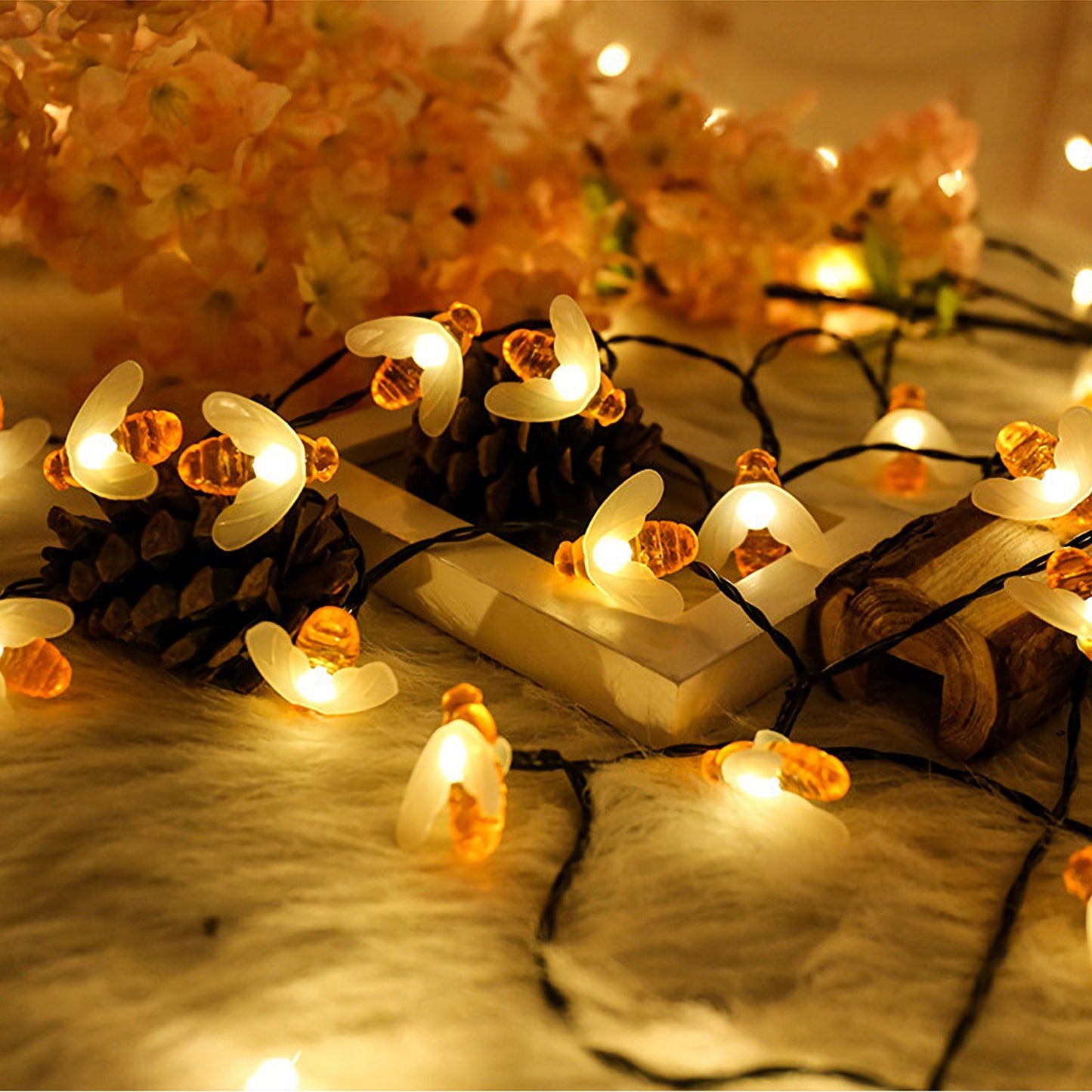 Solar String Bee Lights 30 Honeybees LED Fairy Solar Lights 8 Lighting Modes