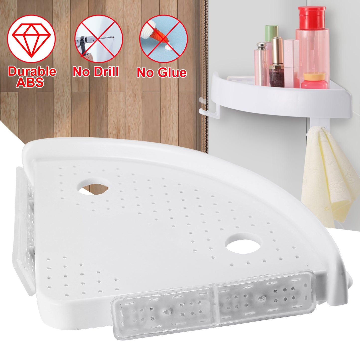 Bathroom Corner Storage Rack Triangular Shower Shelf Bath Wall Mount