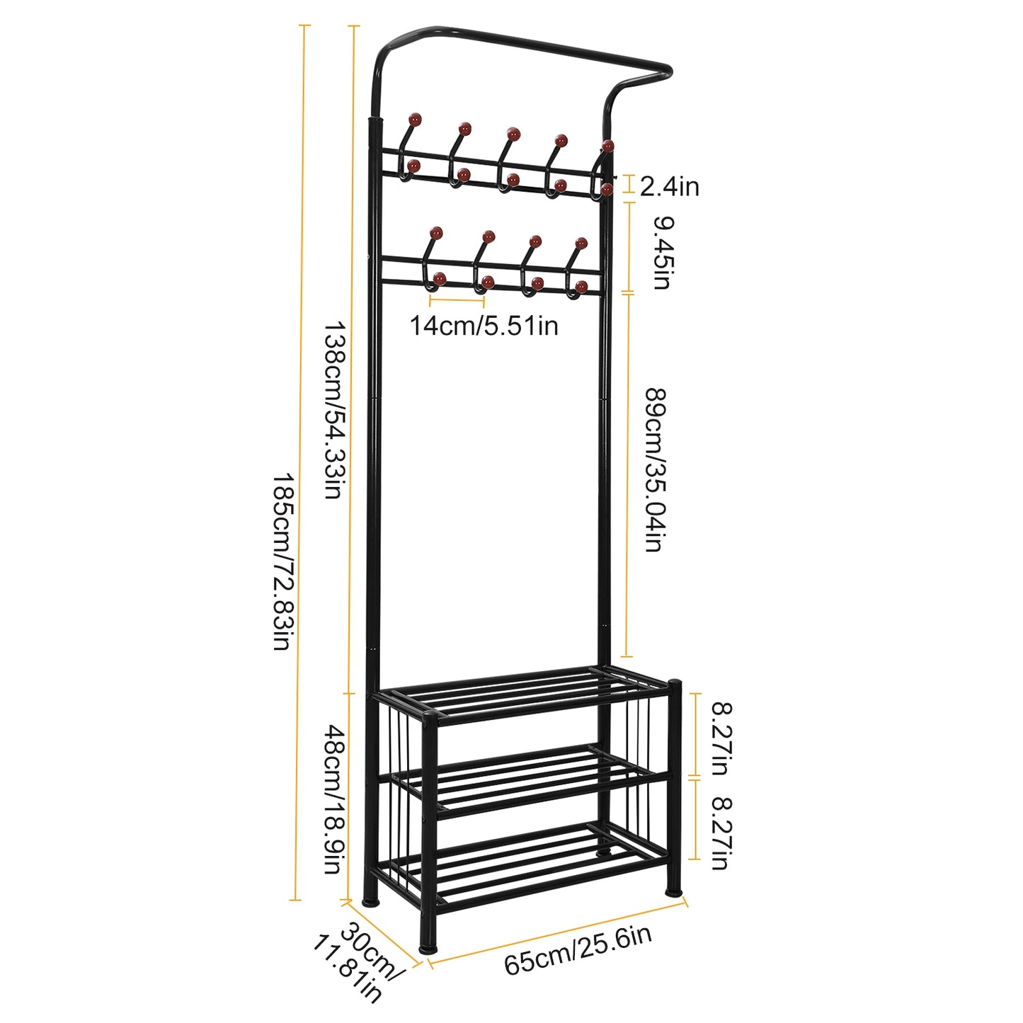 Metal Entryway Coat Shoe Rack Hall Tree w/ 3-Tier Shoe Bench Shoe Storage