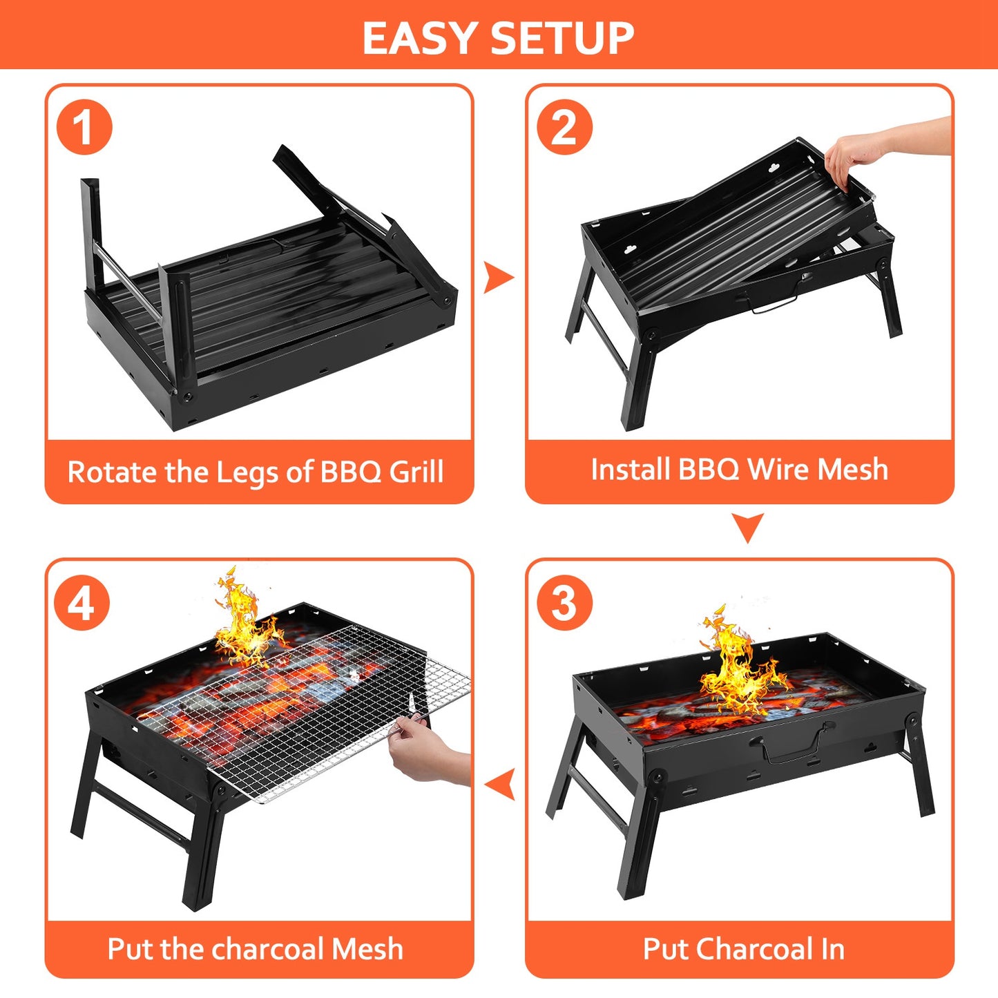 Portable BBQ Grill Foldable Charcoal Grill Lightweight Smoker Grill