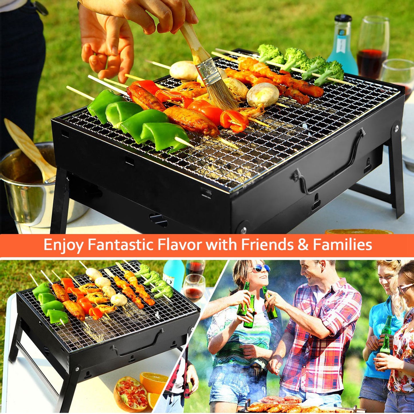 Portable BBQ Grill Foldable Charcoal Grill Lightweight Smoker Grill