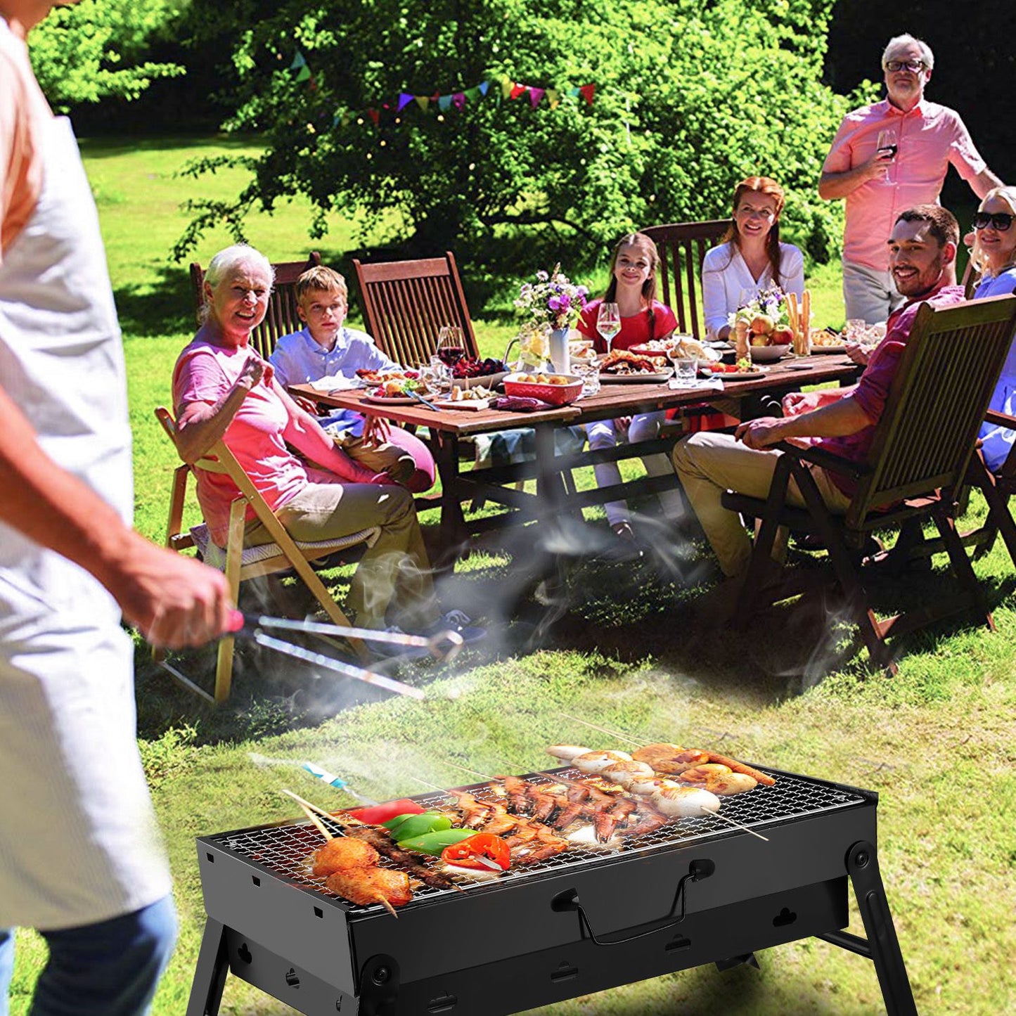 Portable BBQ Grill Foldable Charcoal Grill Lightweight Smoker Grill