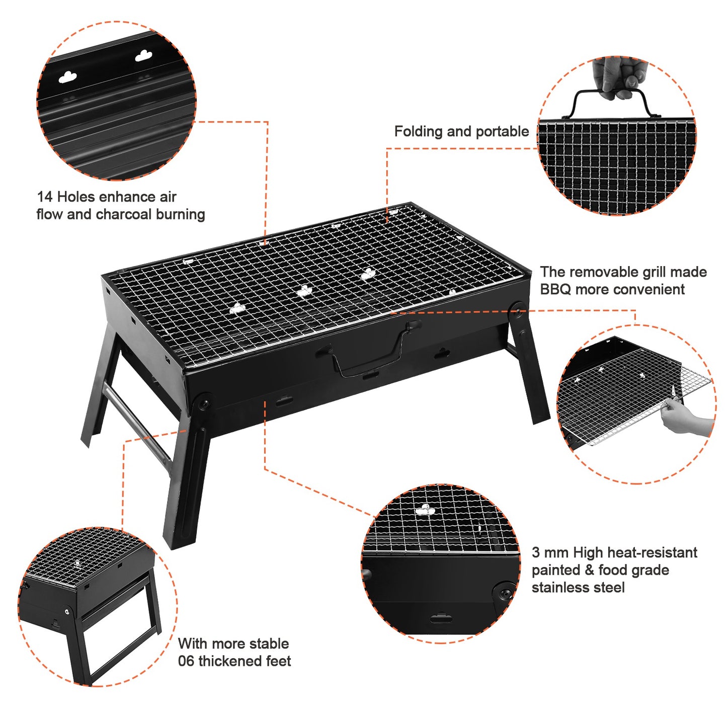 Portable BBQ Grill Foldable Charcoal Grill Lightweight Smoker Grill