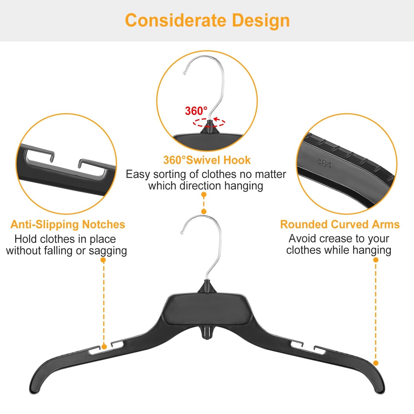 10 Pack Clothes Hangers Non-Slip Notched Space-Saving Plastic Clothing Hangers