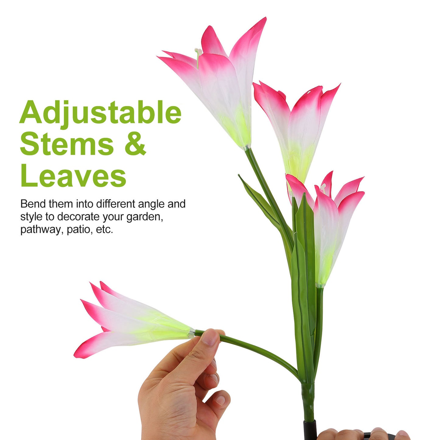2Pcs Solar Garden Lights Outdoor Lily Flower LED Light 7-Color Changing IP65 Waterproof Pathway Stake Lights