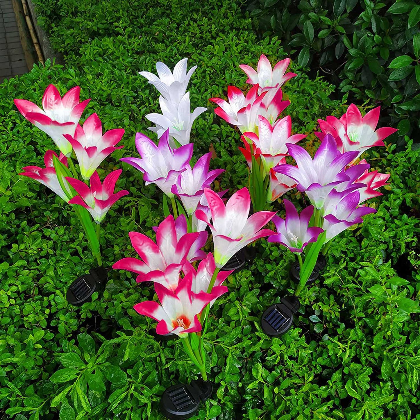 2Pcs Solar Garden Lights Outdoor Lily Flower LED Light 7-Color Changing IP65 Waterproof Pathway Stake Lights