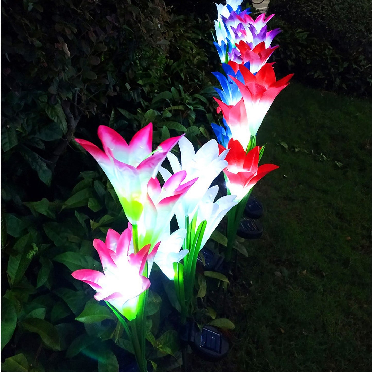 2Pcs Solar Garden Lights Outdoor Lily Flower LED Light 7-Color Changing IP65 Waterproof Pathway Stake Lights