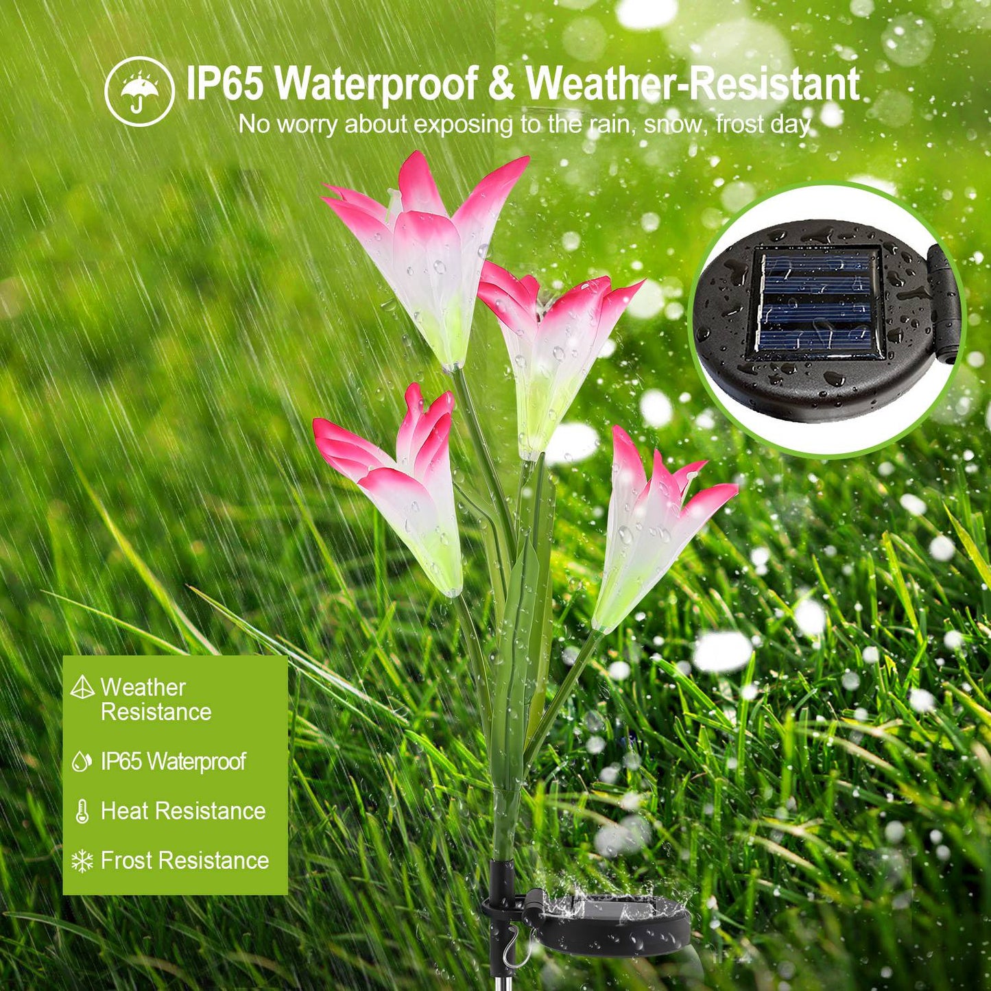2Pcs Solar Garden Lights Outdoor Lily Flower LED Light 7-Color Changing IP65 Waterproof Pathway Stake Lights