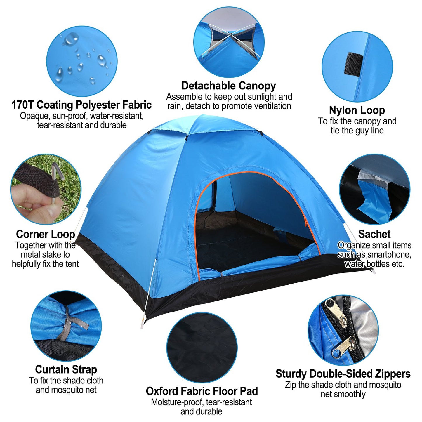 4 Persons Camping Waterproof Tent Pop Up Tent Instant Setup Tent